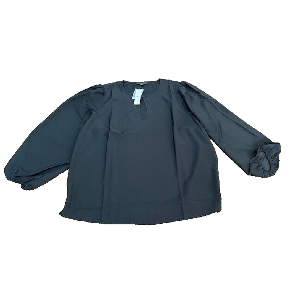 J Crew Blouse Top Puff Sleeve Satin Back Crepe Long Sleeve BL712 Black XLT NEW‎
